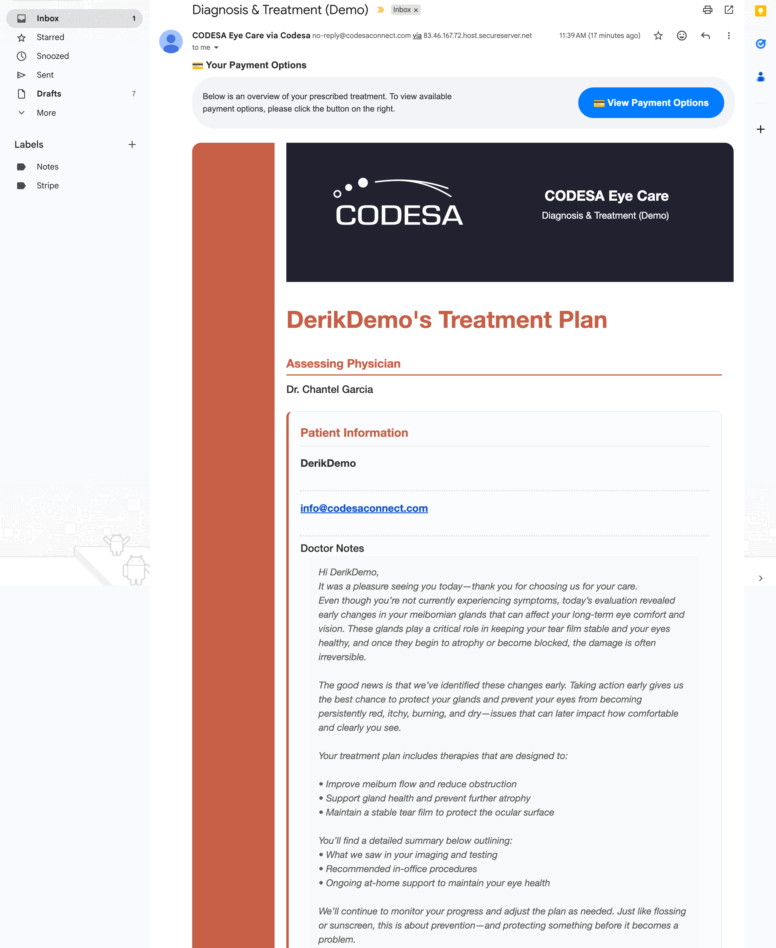 Treatment and diagnosis email form